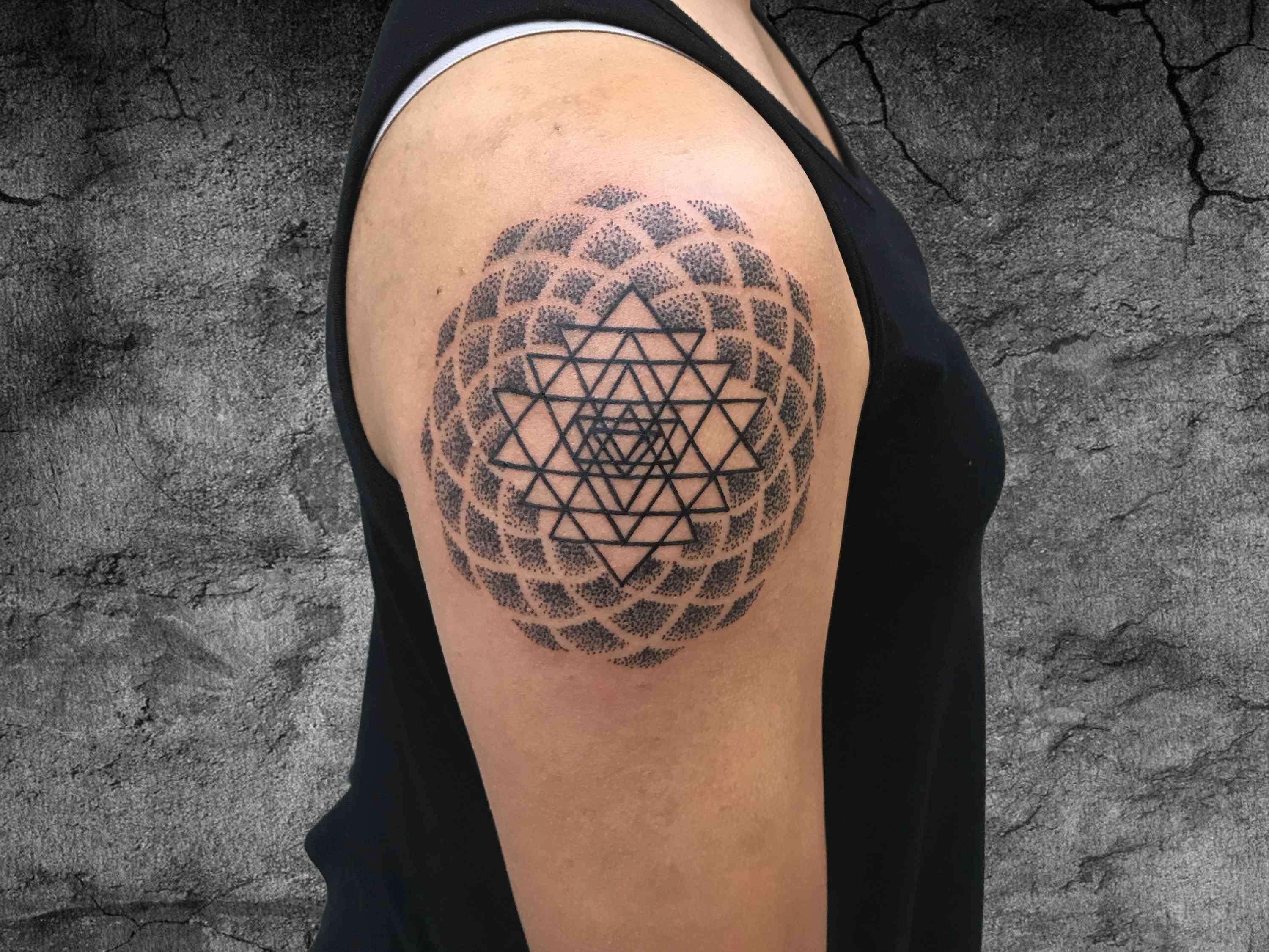 Shri yantra is a powerful symbol for shiva-shakti, balance. Shiva elements  and sacred geometry. . . Did it on a… | Tattoos, Sacred geometry tattoo,  Geometric tattoo