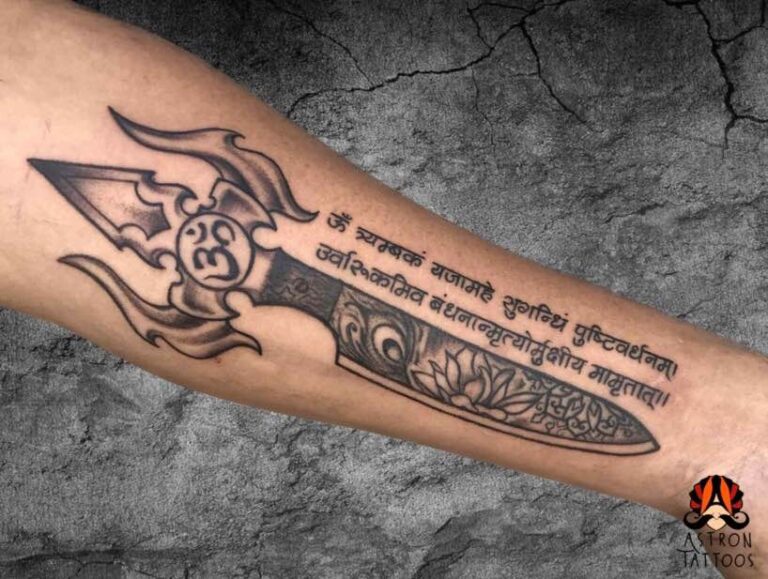 Chef’s Knife and Mahamrityunjay Mantra Tattoo: A Blend of Culinary and Spiritual Art at Astron Tattoos