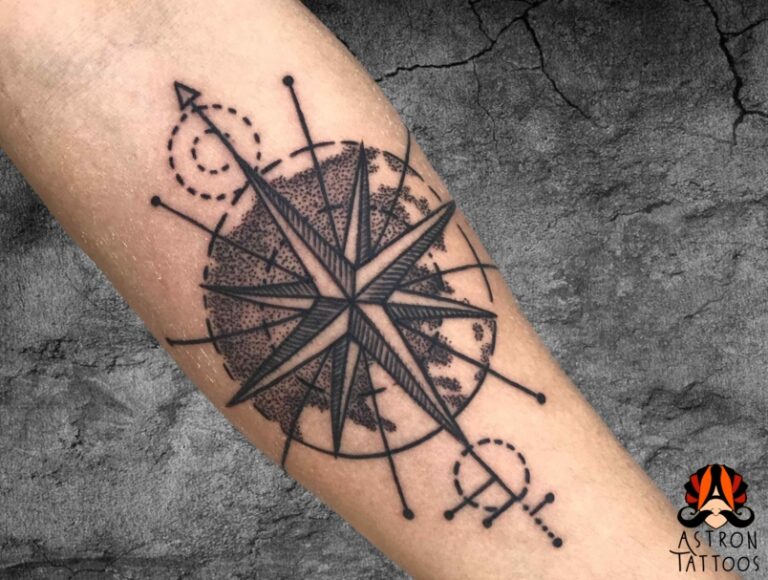 Geometric Compass and Stippling World Travel Tattoo: Global Artistry at Astron Tattoos Bangalore