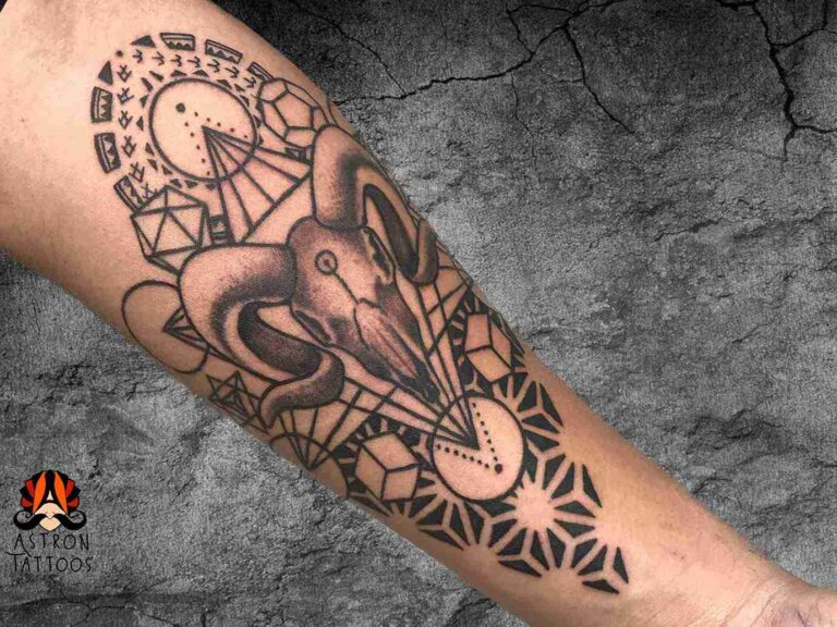 Geometric Samoan Tattoo Design with Goat Skull: A Fusion of Tradition and Bold Art