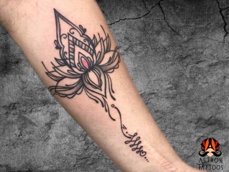 Sacred Lotus with Unalome Tattoo: A Symbol of Spiritual Journey at Astron Tattoos Bangalore