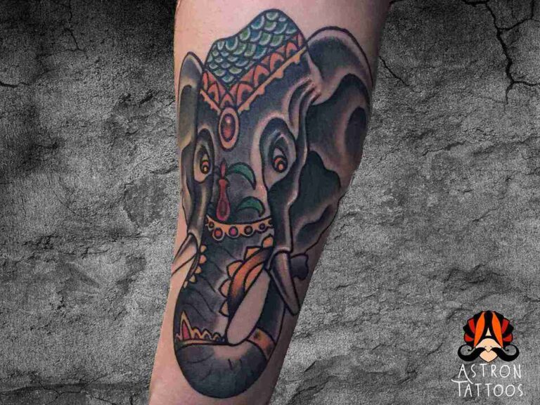 Traditional Elephant/Ganesha Tattoo on the Forearm: Sacred Art and Symbolism